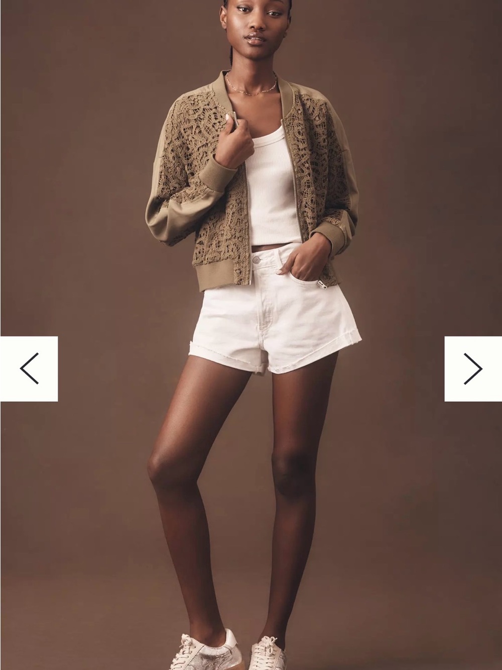 Anthropologie Olive Crochet-Panel Bomber Jacket